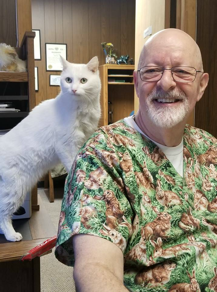 Dr. Factor with white cat